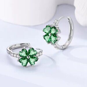 NEW ✨ 925 Silver Large Sparkling Four-Leaf Clover Hoop Earrings | Luck Gift